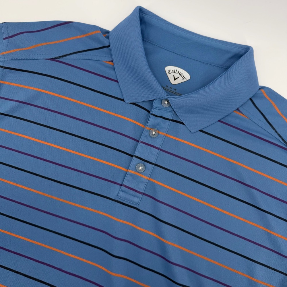 Callaway‎ Mens Golf Polo Shirt Blue Orange Purple Stripe XL Tall Dry-Fit